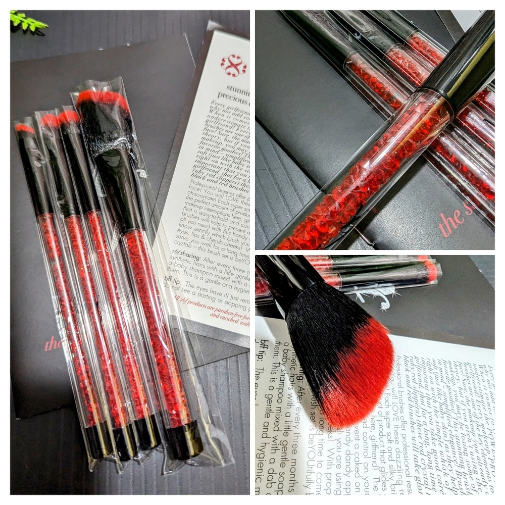 Ybf makeup brush set 4 pro brushes synthetic hair + red crystal handle New